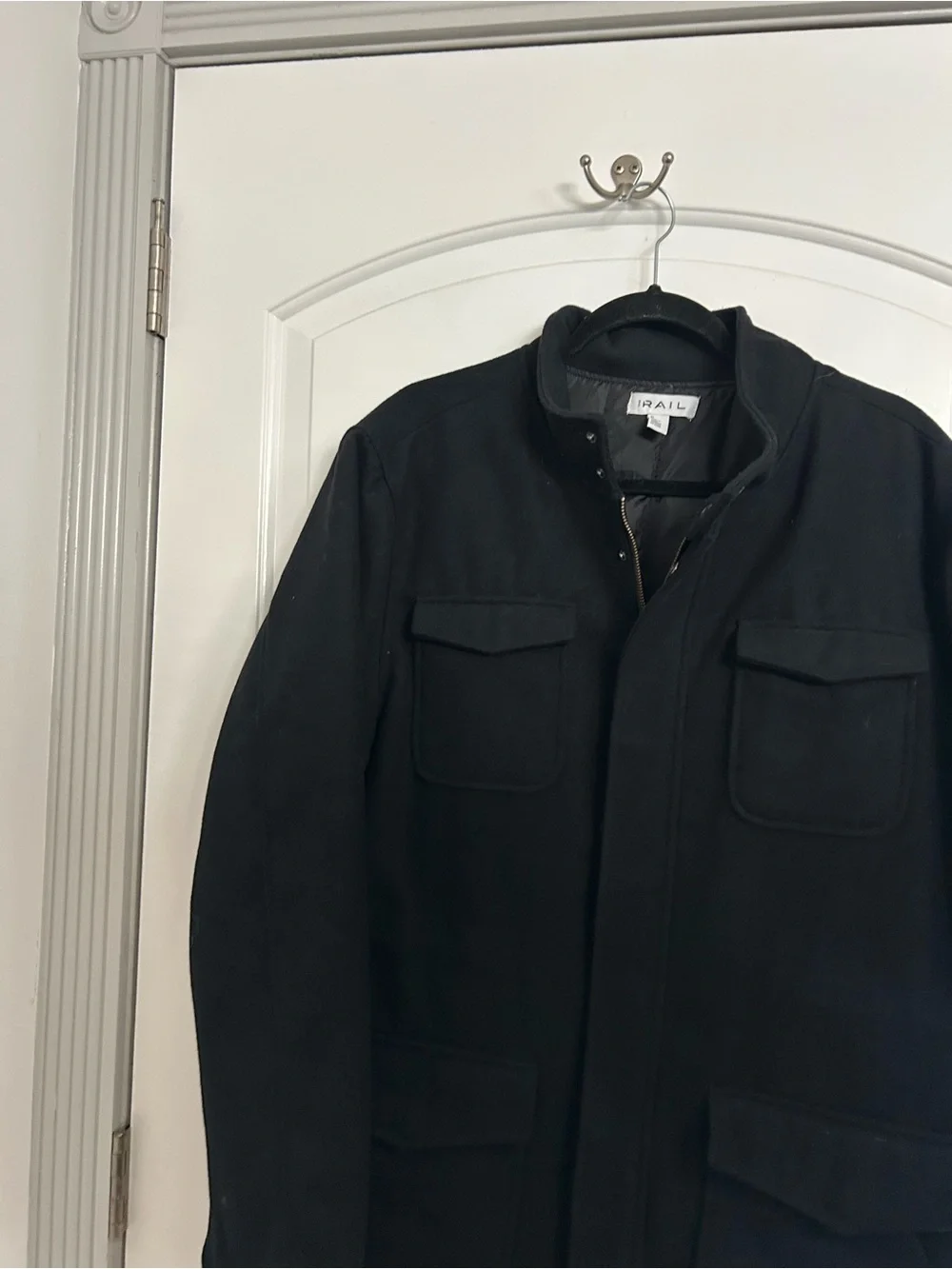 The Rail Military Field Wool Blend Jacket Size XL Black Minimalist Chic Utility